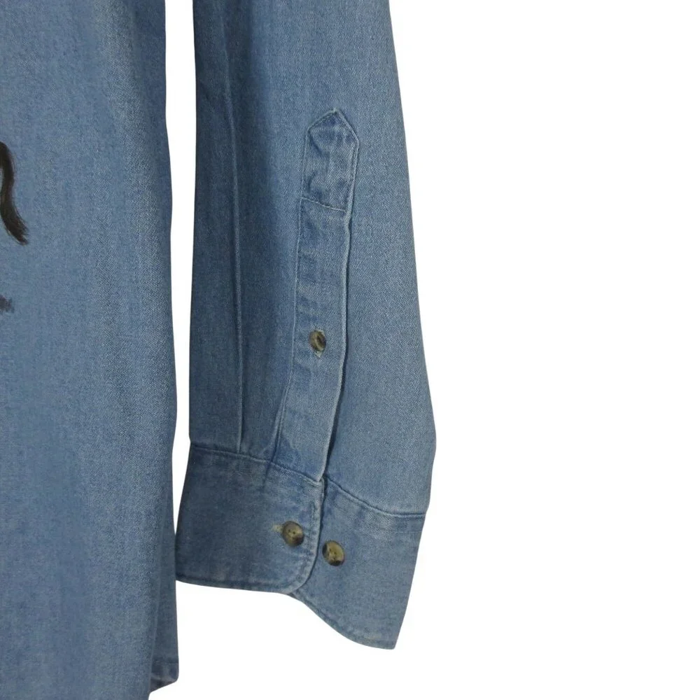 Jerzees Horse Denim Shirt Button Down Women's Cotton Size L Equestrian - Picture 7 of 8